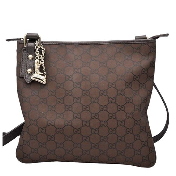 Gucci Monogram Jolicouer Charm Messenger Crossbody Purse Authentic Dark Brown